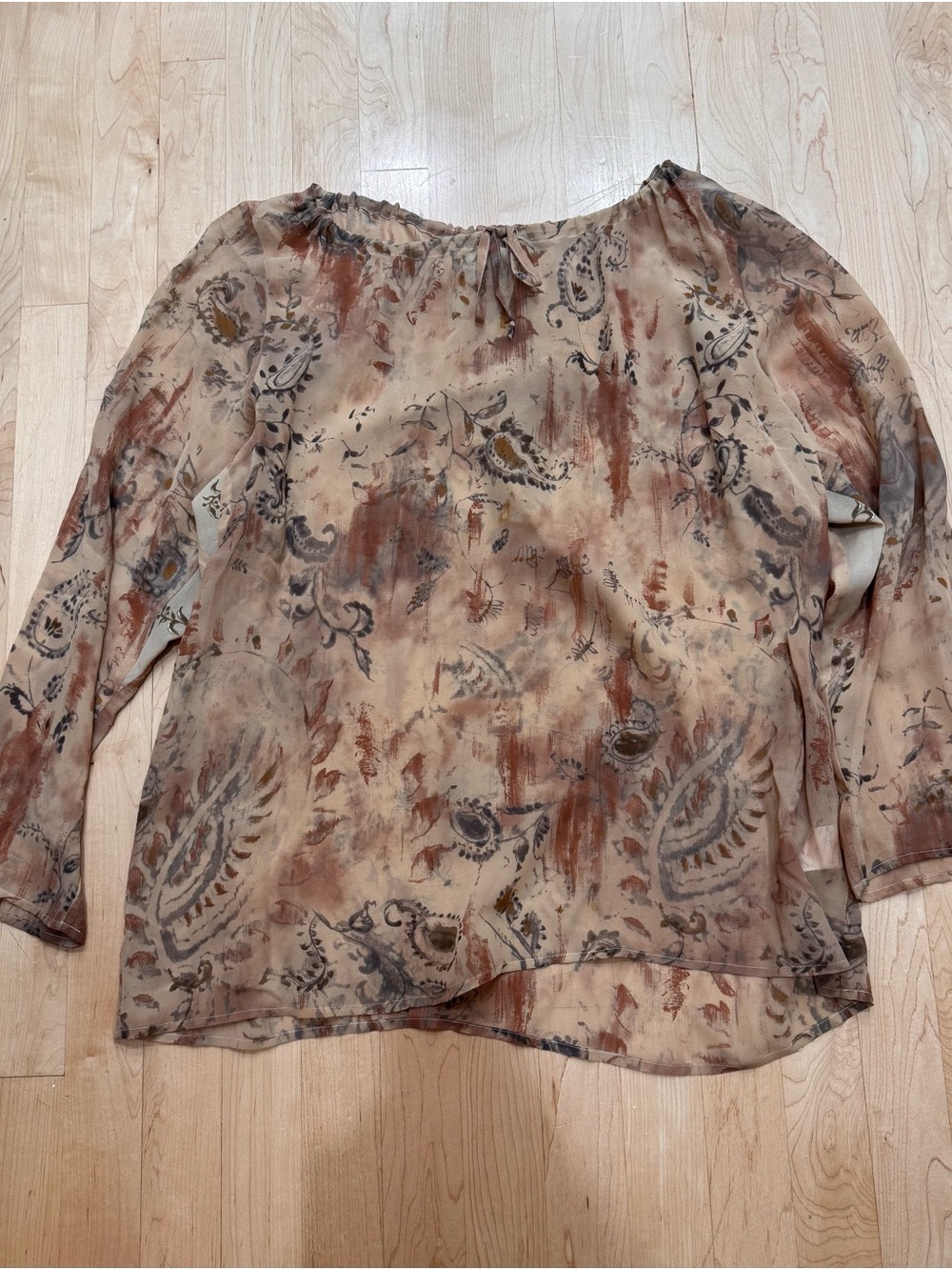 Marina Rinaldi Tan Paisley Sheer Silk Boho Blouse